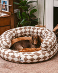 Classic Argyle Washable Bolster Donut Dog Bed - Cozy Haven