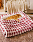 Classic Plaid Ergonomic Calming Dog Bed - Expandable&Washable