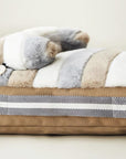 Deluxe Striped Plush Calming Bed Dog Bed with Pillow