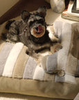 Deluxe Striped Plush Calming Bed Dog Bed with Pillow