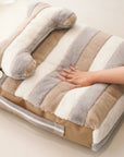 Deluxe Striped Plush Calming Bed Dog Bed with Pillow