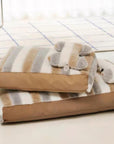 Deluxe Striped Plush Calming Bed Dog Bed with Pillow