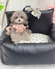 Vintage Floral Faux Leather Waterproof Anti-Scratch Puppy Dog Bed
