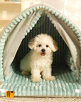 Double Curtain Pet House Enclosed Dog Bed