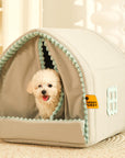 Double Curtain Pet House Enclosed Dog Bed