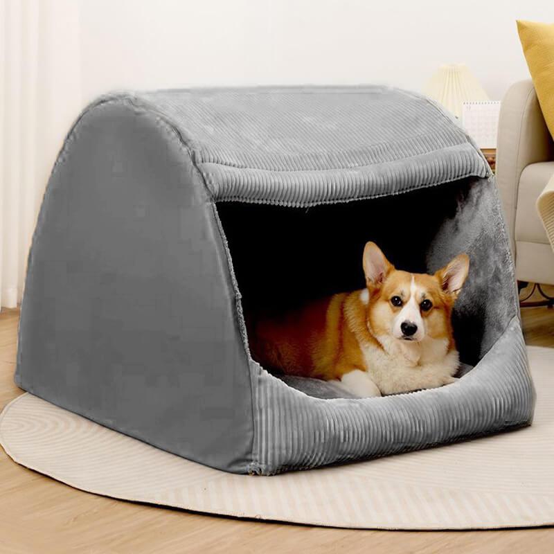 Warm Flannel Detachable Semi-Enclosed Large Dog Tent Bed - Pawhearth