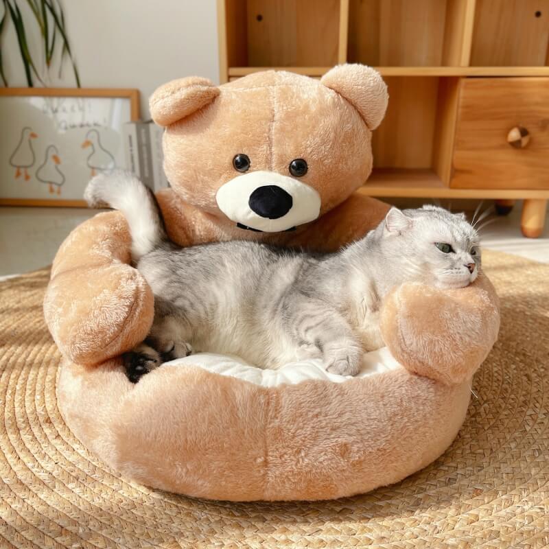 Cute Detachable Cuddle Bear Cat Bed - Pawhearth