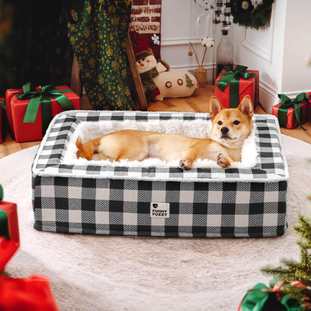 Festive Classic Tartan Cozy Dog Anti-Anxiety Calming Bed - Pawhearth