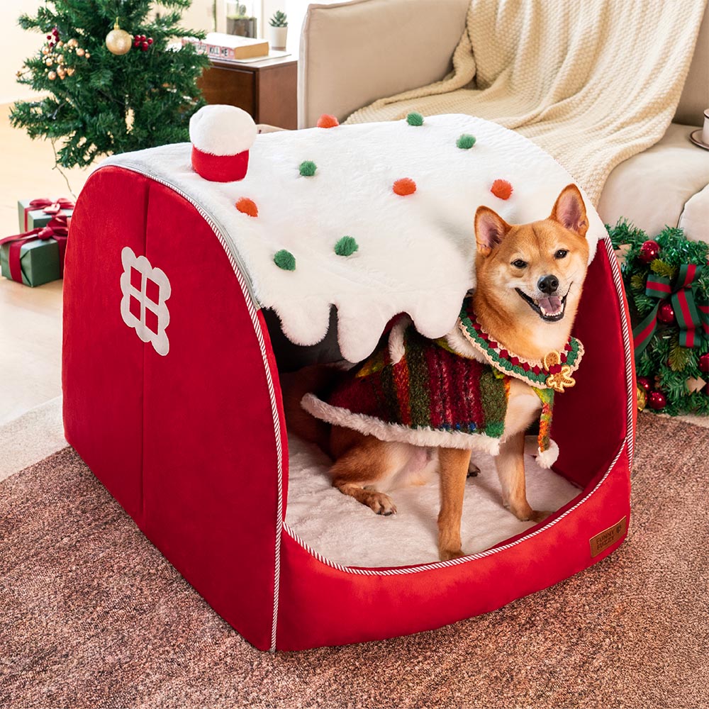 Festive Snow House Orthopedic Dog Bed - Christmas Warmth - Pawhearth