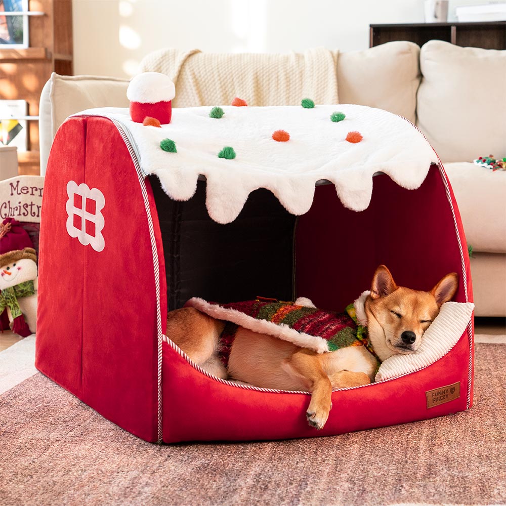 Festive Snow House Orthopedic Dog Bed - Christmas Warmth - Pawhearth