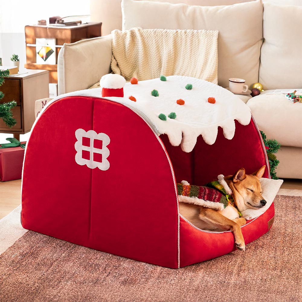 Festive Snow House Orthopedic Dog Bed - Christmas Warmth - Pawhearth