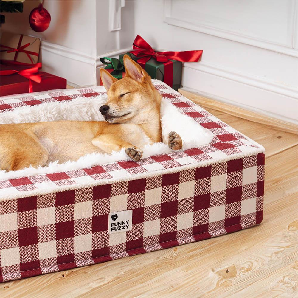 Festive Classic Tartan Cozy Dog Anti-Anxiety Calming Bed - Pawhearth