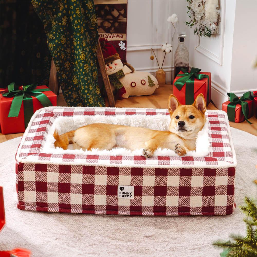 Festive Classic Tartan Cozy Dog Anti-Anxiety Calming Bed - Pawhearth