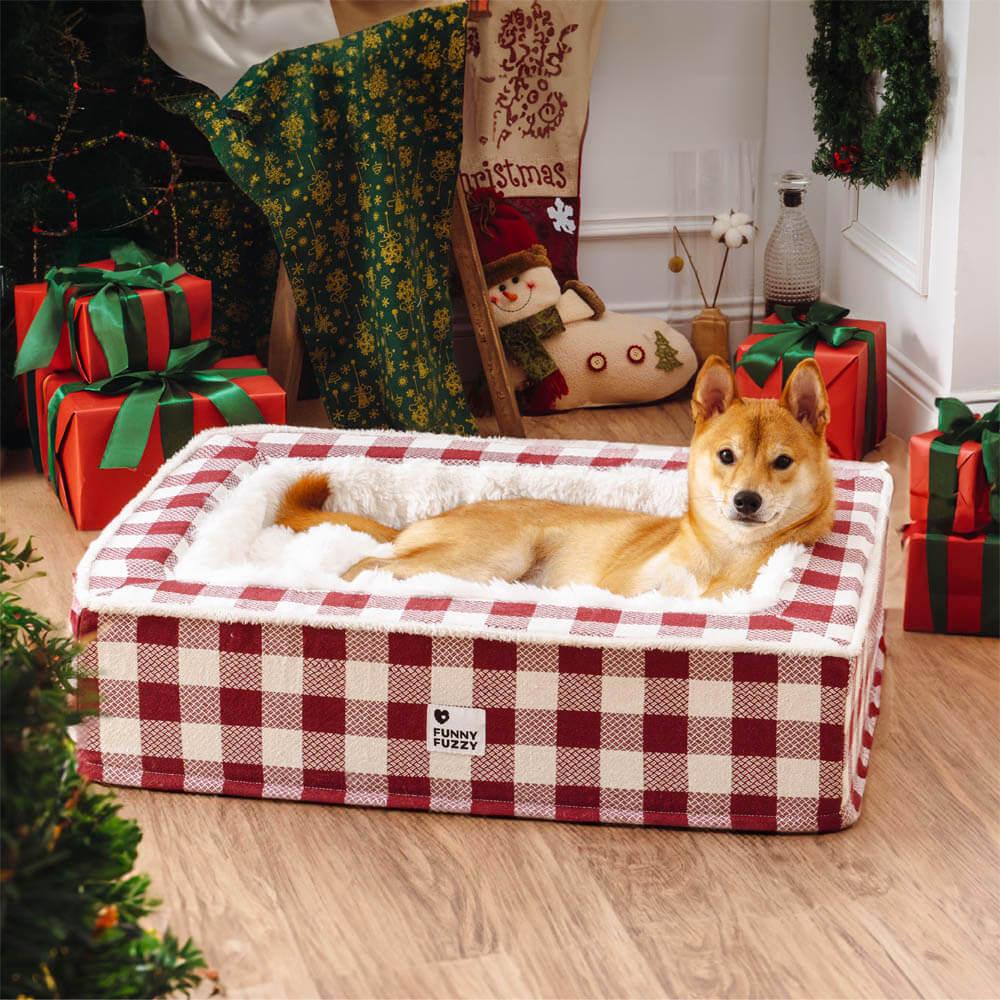 Festive Classic Tartan Cozy Dog Anti-Anxiety Calming Bed - Pawhearth