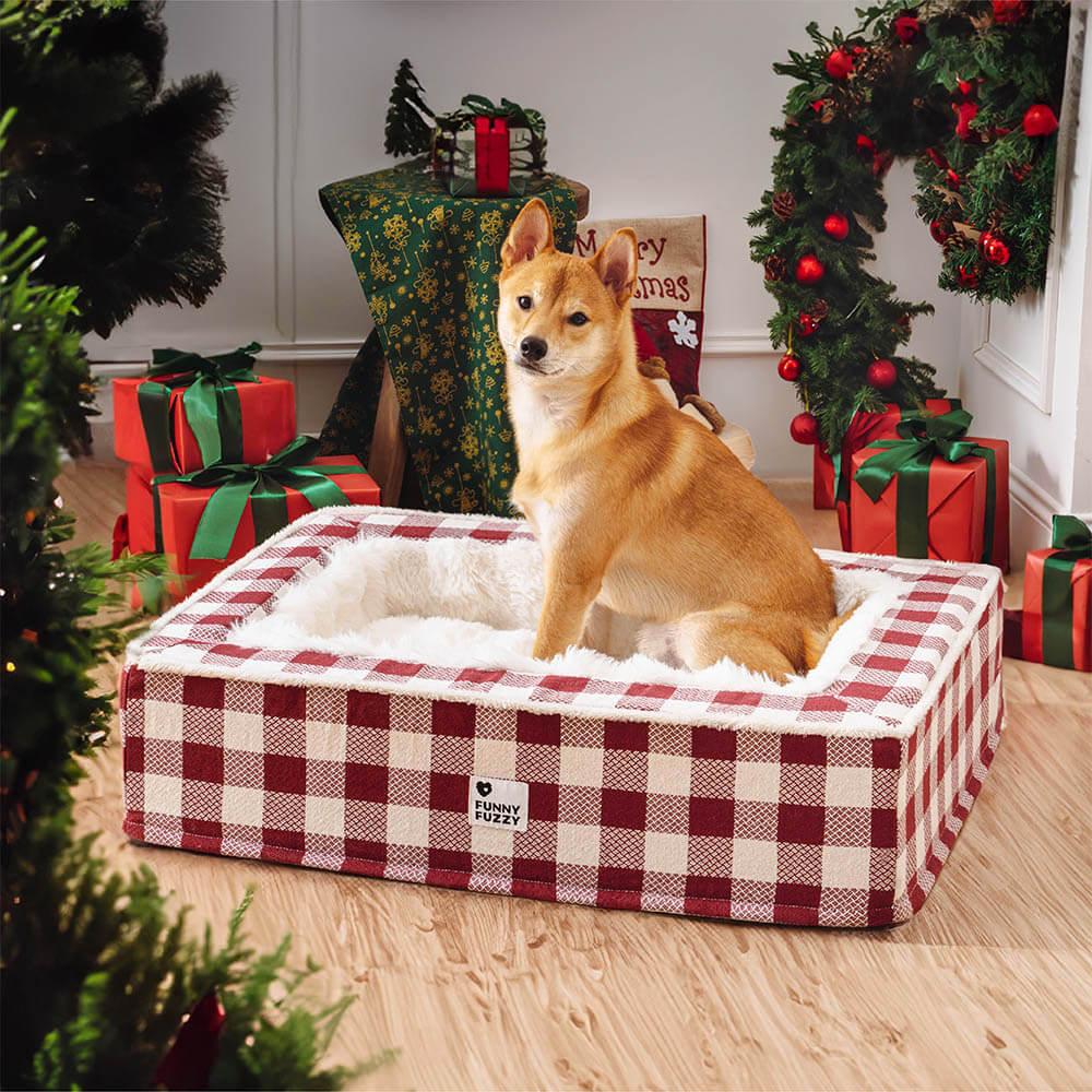 Festive Classic Tartan Cozy Dog Anti-Anxiety Calming Bed - Pawhearth