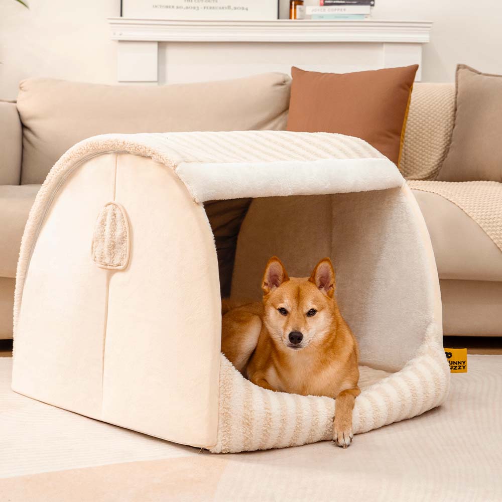 Trendy Striped House Orthopedic Dog Bed - Cozy Hideaway - Pawhearth