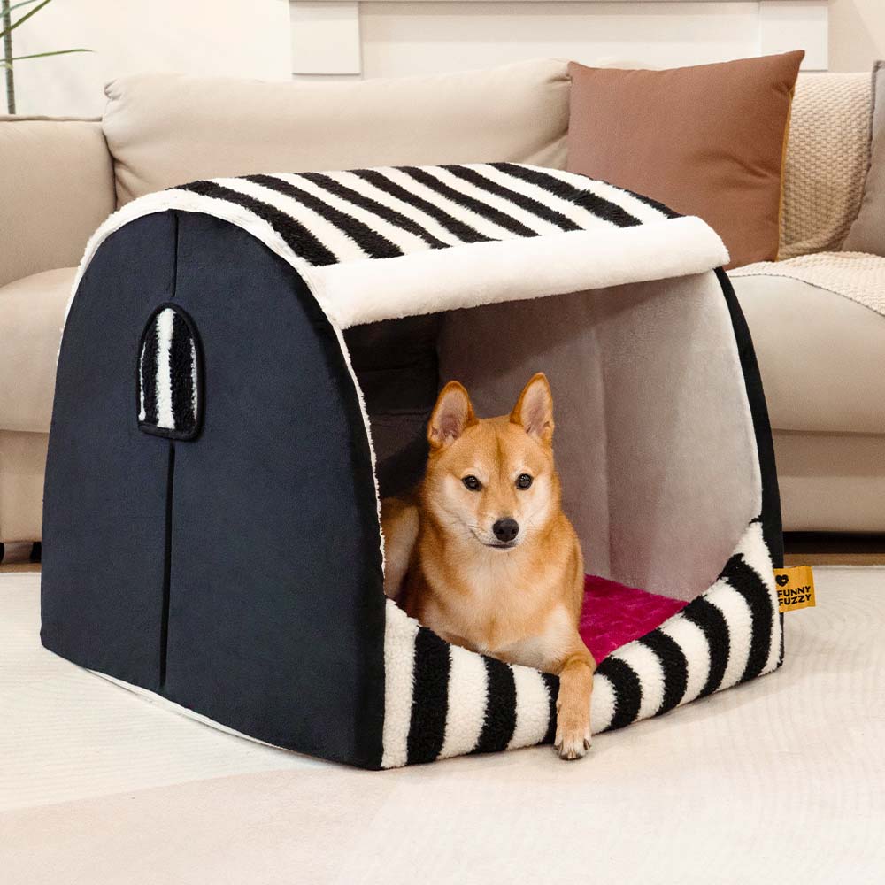 Trendy Striped House Orthopedic Dog Bed - Cozy Hideaway - Pawhearth