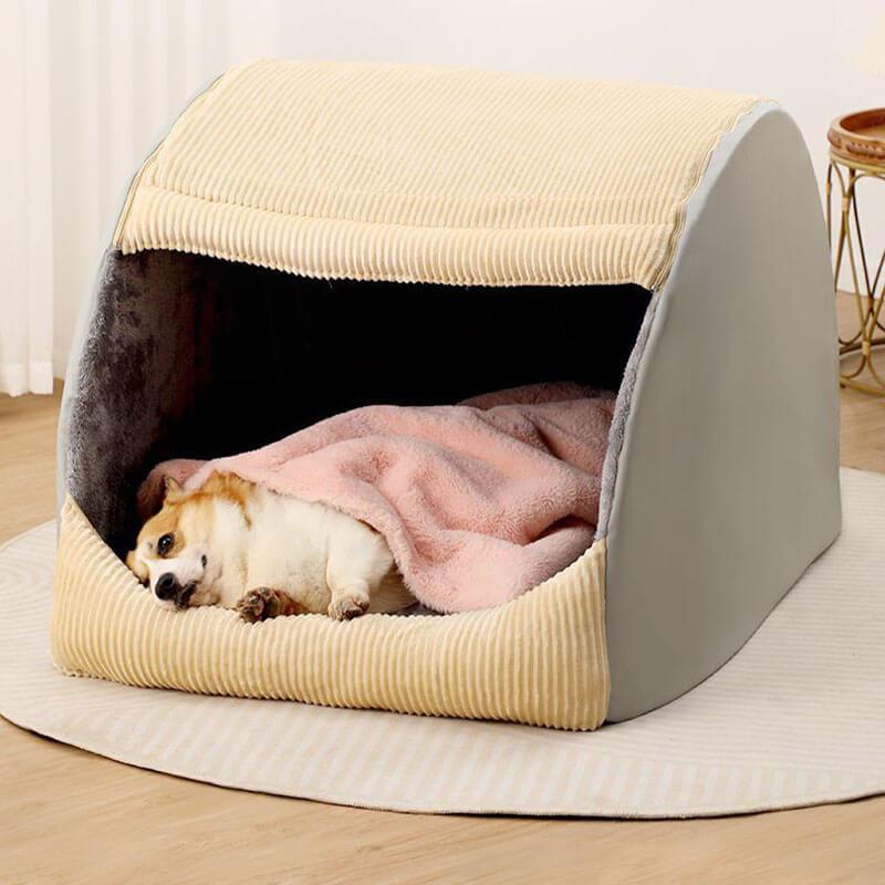 Warm Flannel Detachable Semi-Enclosed Large Dog Tent Bed - Pawhearth