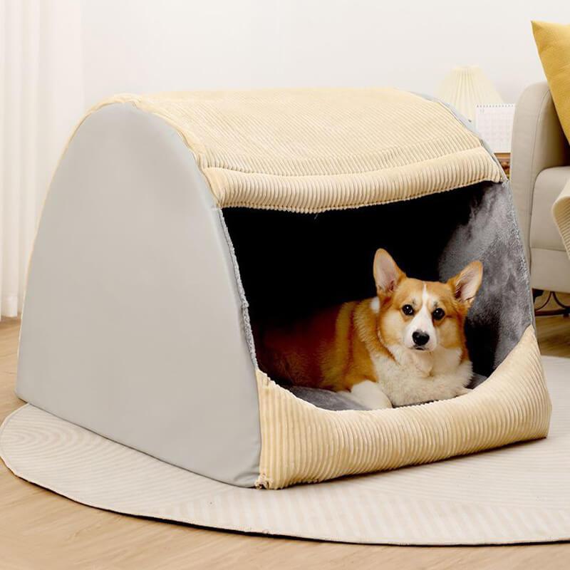 Warm Flannel Detachable Semi-Enclosed Large Dog Tent Bed - Pawhearth