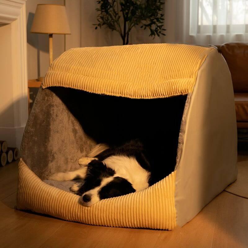 Warm Flannel Detachable Semi-Enclosed Large Dog Tent Bed - Pawhearth