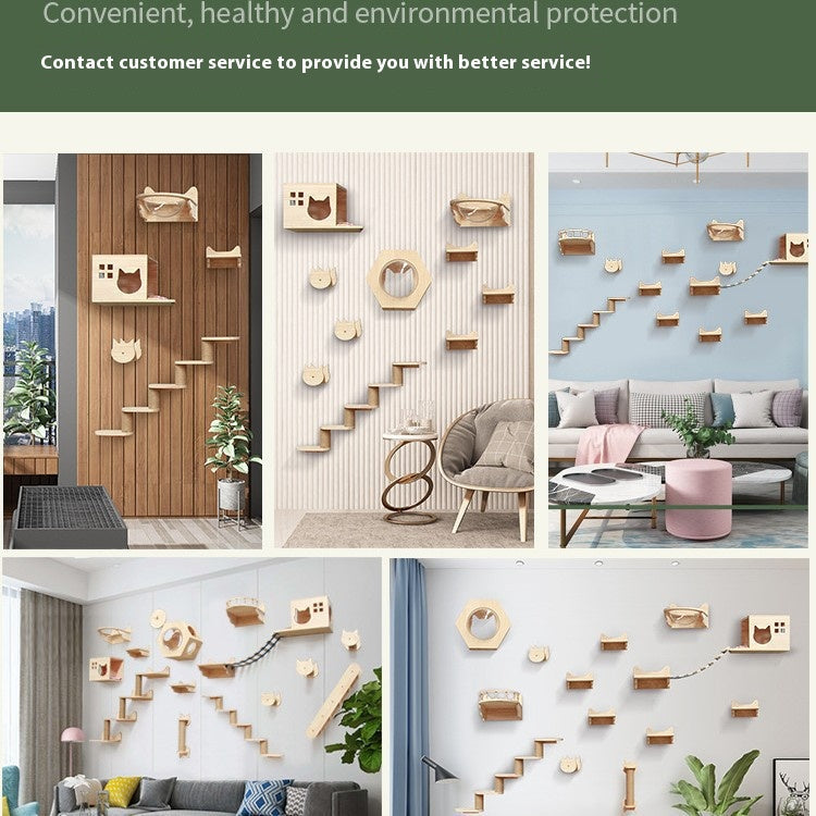 Cat climbing frame wall-mounted solid wood wall-mounted cat nest cat tree integrated cat climber space capsule non-occupied Wall-mounted cat climbing column