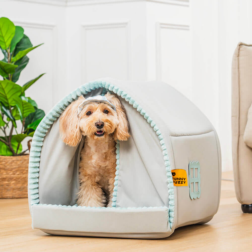 Double Curtain Pet House Enclosed Dog Bed - Pawhearth